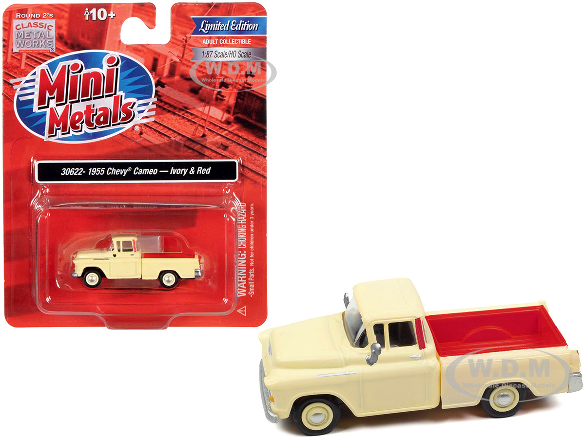 1955 Chevrolet Cameo Pickup Truck Ivory and (HO) Red 1:87 model Classic Metal Works