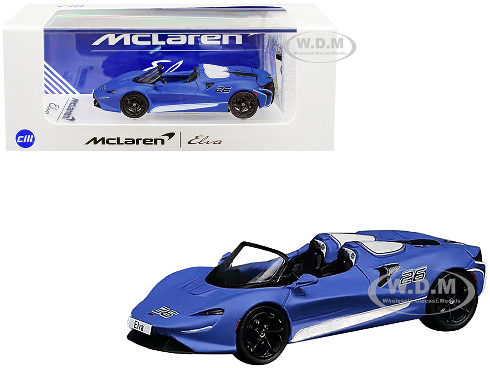 Cm Models 1:64 McLaren Elva Convertible #26 Matt Blue with White Stripes and Extra Wheels 1/64 Diecast Model Car by CM Model