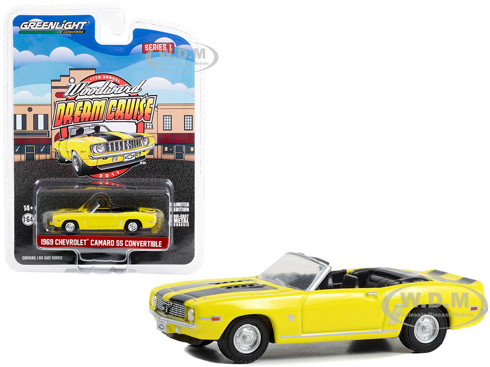 Greenlight 1:64 1969 Chevrolet Camaro SS Convertible Yellow with Black Stripes "17th Annual Woodward Dream Cruise Featured Heritage Vehicle" (2011) "Woodward Dream Cr