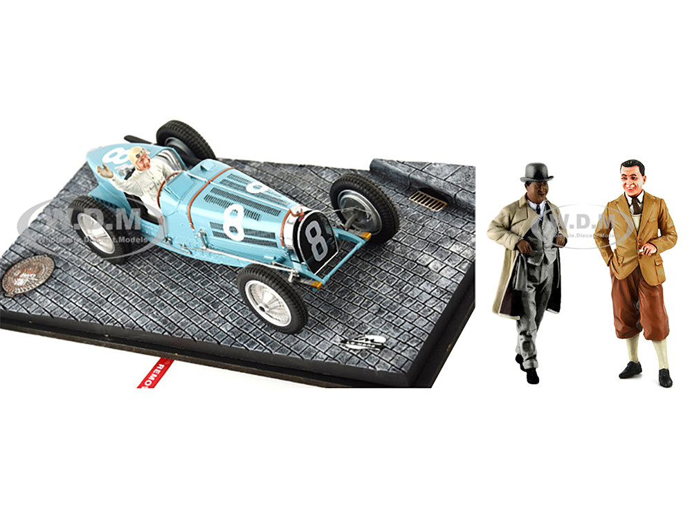 Le Mans Miniatures 1:18 Bugatti T59 #8 Rene Dreyfus 3rd Place Monaco GP (1934) with Driver Mounted and Etorre Bugatti and Jean Bugatti Figures 1/18 Models by Le Mans Miniatur