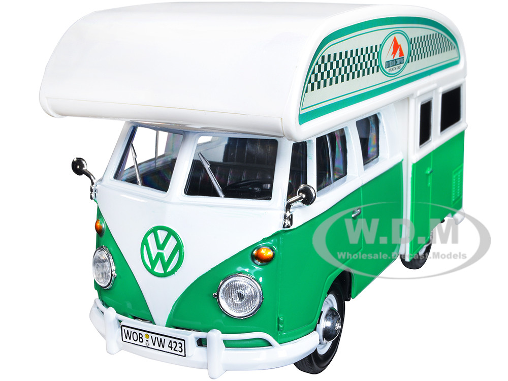 Volkswagen Type 2 (T1) Camper Van and "Outdoor Camping Explore the Forest" White 1:24 diecast model Motormax