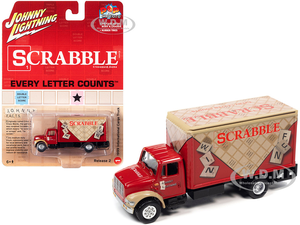 Johnny Lightning 1:64 1999 International Cargo Truck Red with Graphics "Scrabble" "Pop Culture" 2022 Release 2 1/64 Diecast Model Car by Johnny Lightning