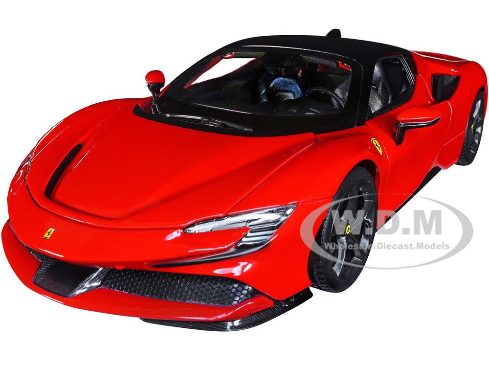 Ferrari SF90 Stradale Red with Black Top "Race + Play" Series 1/18 Diecast Model Car by Bburago