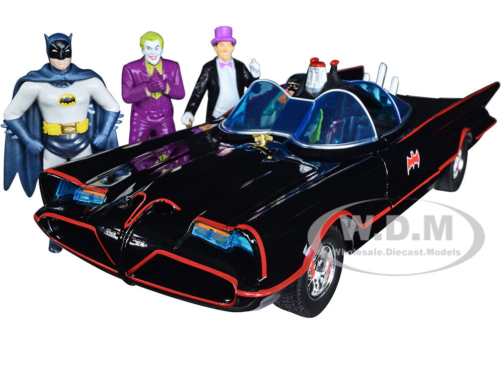 1966 Classic Batmobile with Diecast Batman, The Joker, The Penguin and Plastic Robin Sitting Inside The Car "Batman" TV Series (1966) "Hollywood Rides