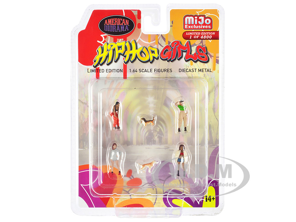 American Diorama 1:64 "Hip Hop Girls" 6 piece Diecast Set (4 Women, 2 Dog Figures) Limited Edition to 4800 pieces Worldwide 1/64 Scale Models by American Diorama