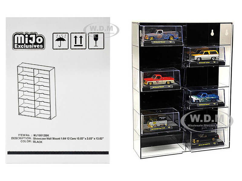 Showcase 12 Car Display Case Wall Mount Black Back Panel Extra
