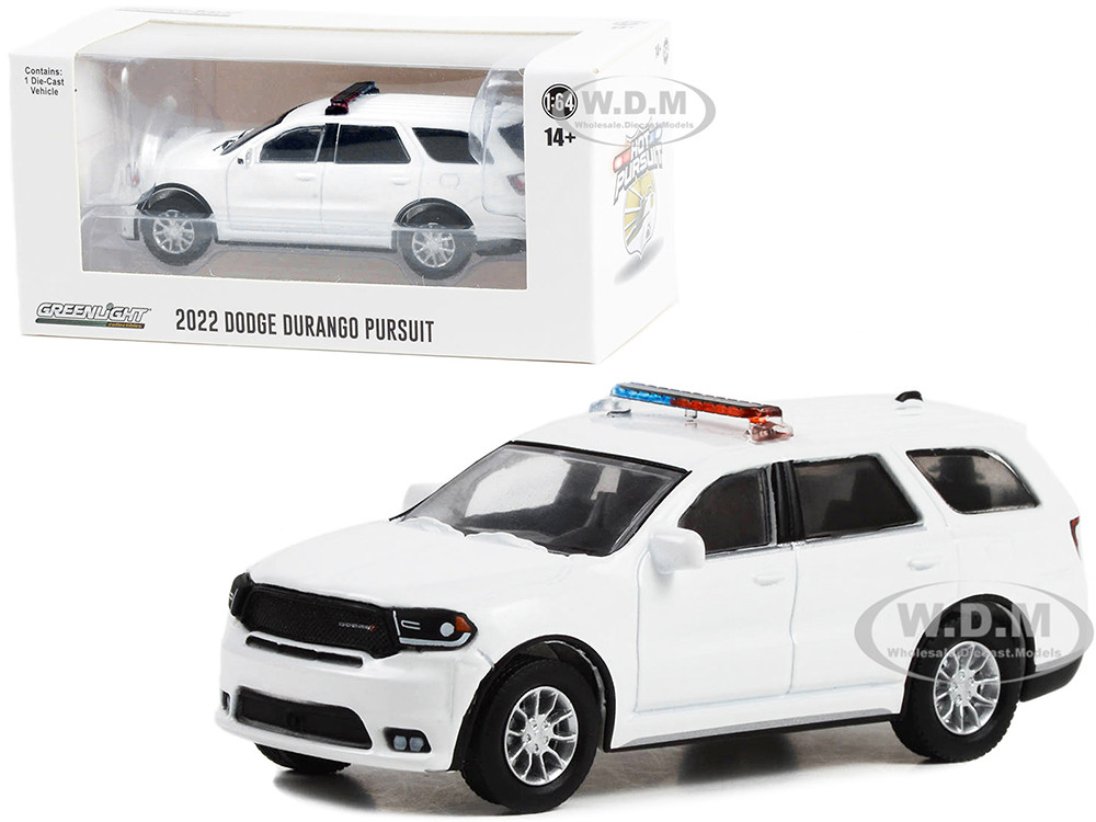 Greenlight 1:64 2022 Dodge Durango Pursuit Police Car White with Light Bar "Hot Pursuit" "Hobby Exclusive" Series 1/64 Diecast Model Car by Greenlight
