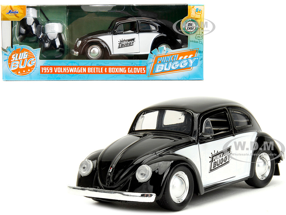 Jada 1:32 1959 Volkswagen Beetle "Punch Buggy" Black and White and Boxing Gloves Accessory "Punch Buggy" Series 1/32 Diecast Model Car by Jada