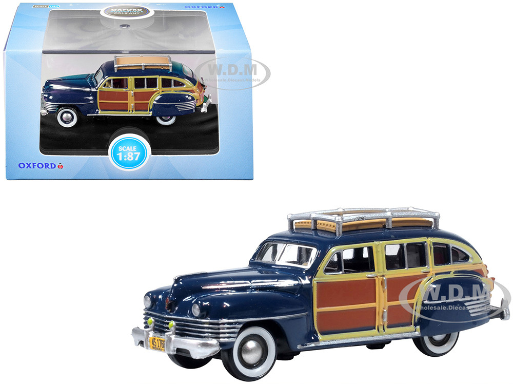Oxford Diecast 1:87 1942 Chrysler Town & Country Woody Wagon South Sea Blue with Wood Panels and Roof Rack 1/87 (HO) Scale Diecast Model Car by Oxford Diecast
