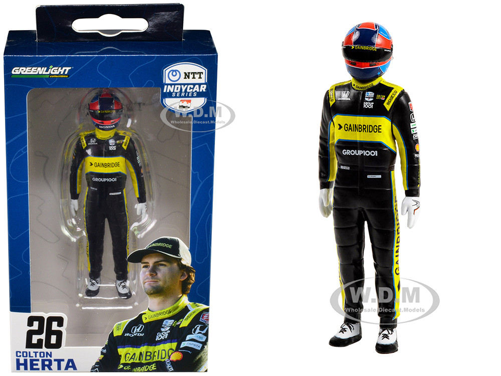 "NTT IndyCar Series" #26 Colton Herta Driver Figure "Gainbridge - Andretti Autosport" for 1/18 Scale Models by Greenlight