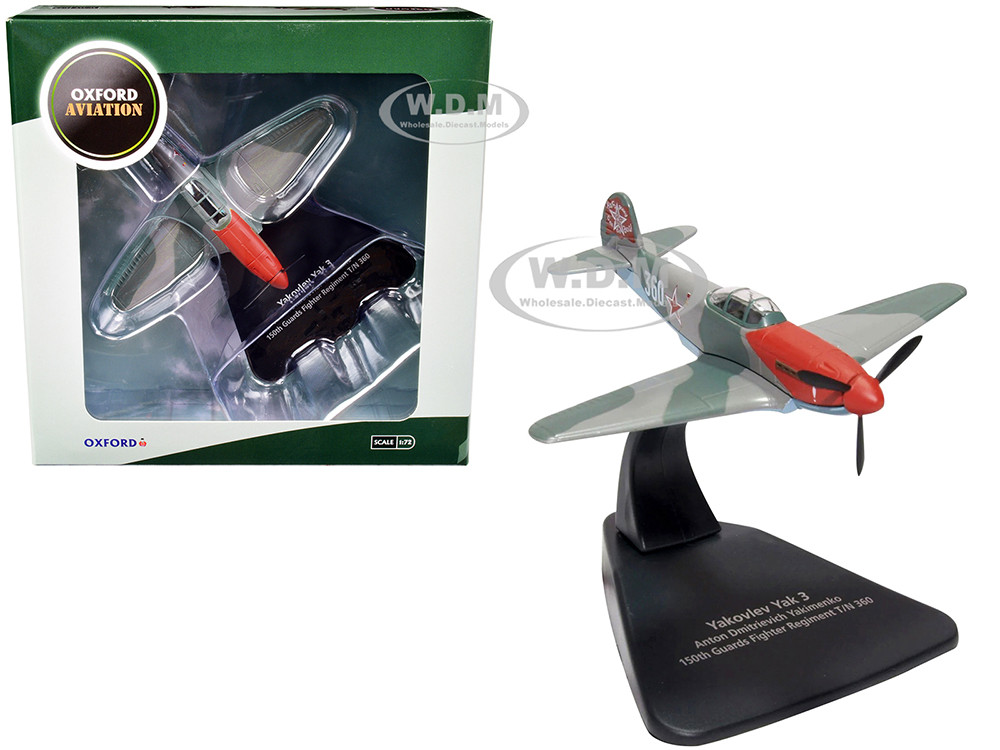 Oxford Diecast 1:72 Yakovlev Yak 3 Fighter Aircraft "Anton Dmitrievich Yakimenko 150th Guards Fighter Regiment T/N 360" USSR "Oxford Aviation" Series 1/72 Diecast Model A
