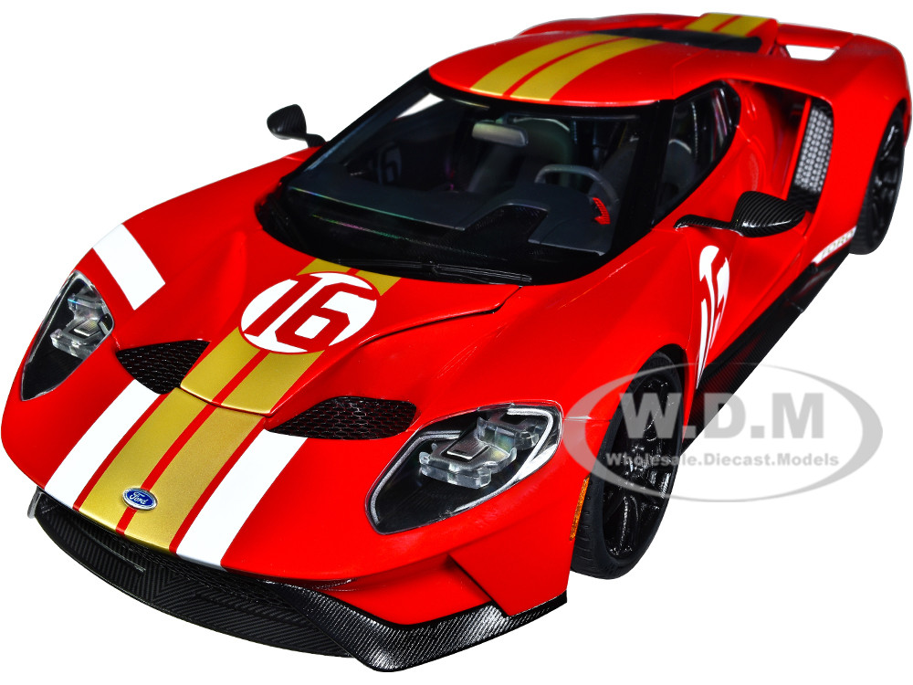 Ford GT Heritage Edition #16 "Alan Mann" Red Metallic with Gold Stripes 1/18 Model Car by Autoart