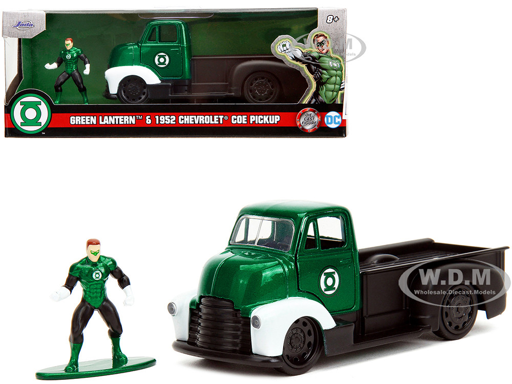 Jada 1:32 1952 Chevrolet COE Pickup Truck Green Metallic and Black and Green Lantern Diecast Figure "DC Comics" "Hollywood Rides" Series 1/32 Diecast Model Car