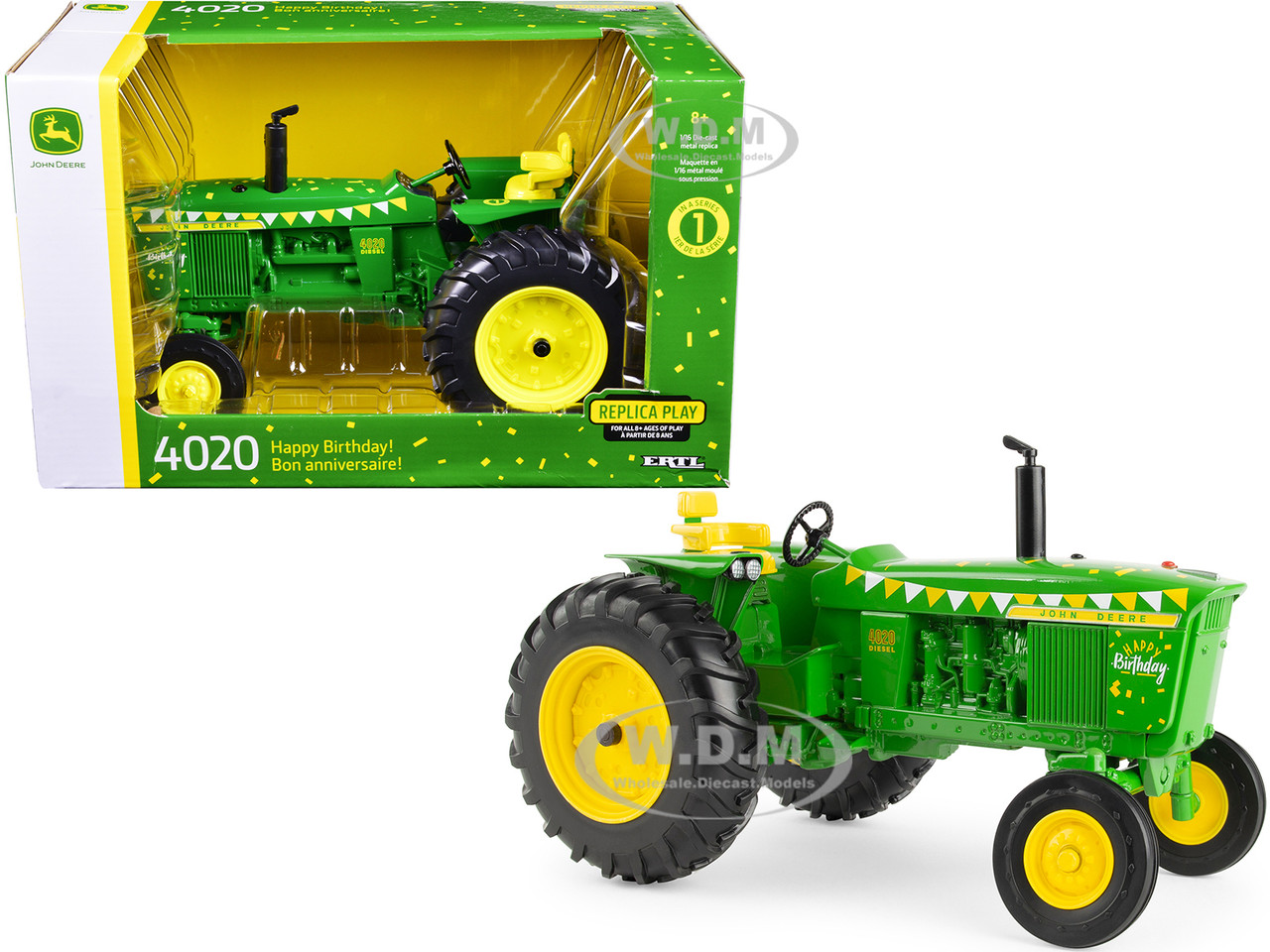John Deere 4020 Diesel Tractor Green "Happy Birthday!" Edition "Replica Play" Series 1/16 Diecast Model by ERTL TOMY