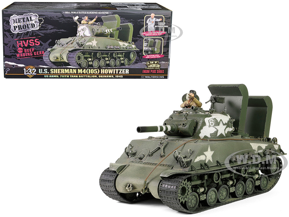 Sherman M4 (105) Howitzer Medium Tank "US Army, 711th Tank Battalion, Okinawa" (1945) "Engine Plus" Series 1/32 Diecast Model by Metal Proud