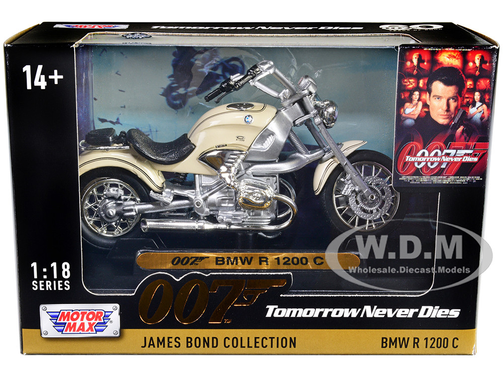 Motormax 1:18 BMW R 1200 C Motorcycle Cream James Bond 007 "Tomorrow Never Dies" (1997) Movie "James Bond Collection" Series 1/18 Diecast Model Car by Motormax