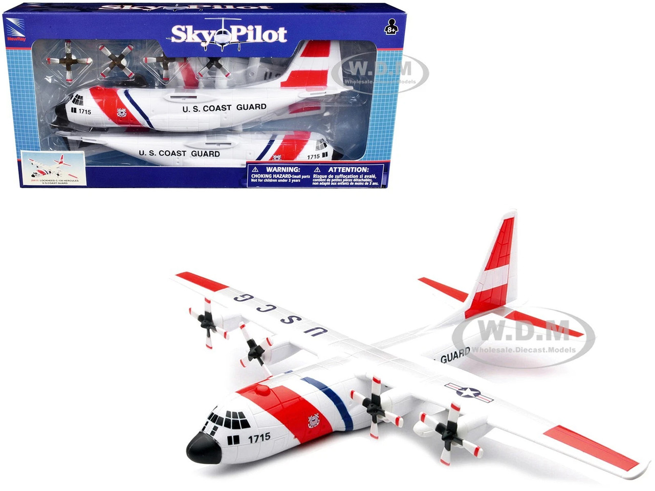 New Ray Model Kit Lockheed C-130 Hercules Transport Aircraft White and Red "United States Coast Guard" Snap Together Plastic Model Kit by New Ray