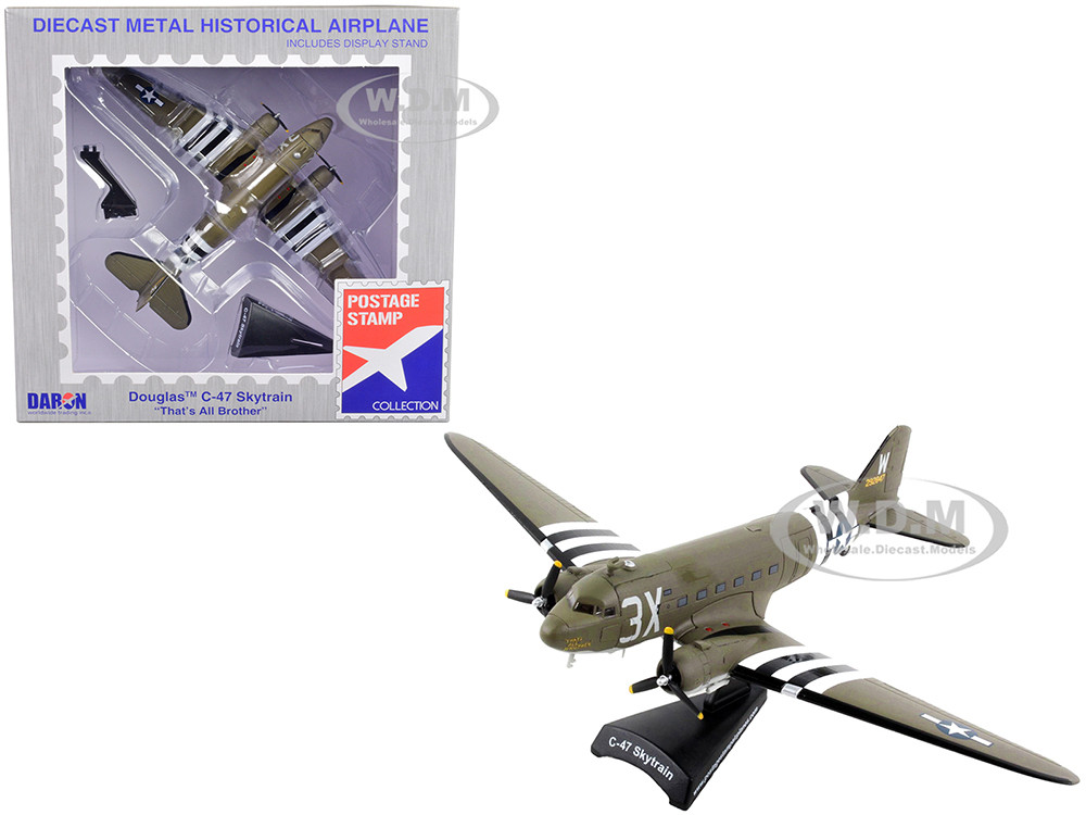 Postage Stamp 1:144 Douglas C-47 Skytrain Aircraft "That's All Brother" United States Navy 1/144 Diecast Model Airplane by Postage Stamp