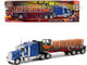 Kenworth W900 Truck with Flatbed Trailer Blue with Forklift and Pallets Long Haul Truckers Series 1/32 Diecast Model New Ray SS-10263A