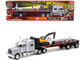 Peterbilt 389 Truck with Flatbed Trailer Silver Metallic with Excavator and Wind Turbine Long Haul Truckers Series 1/32 Diecast Model New Ray SS-10333B