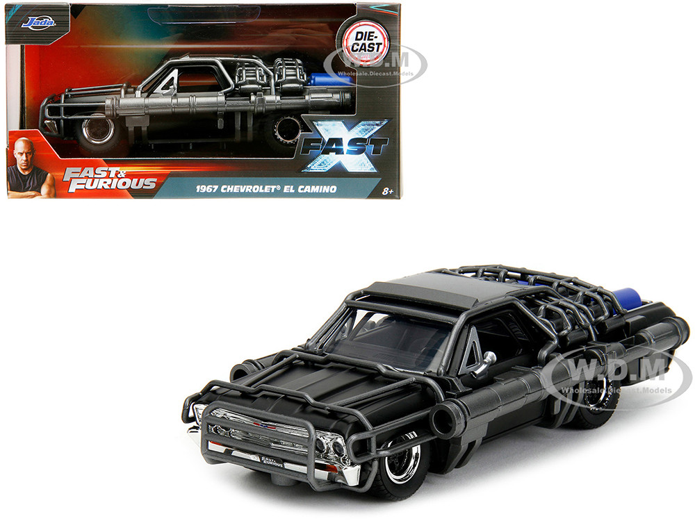 1967 Chevrolet El Camino Cannons Matt "Fast X" (2023) Movie "Fast & Furious" Series Black 1:32 diecast model Jada