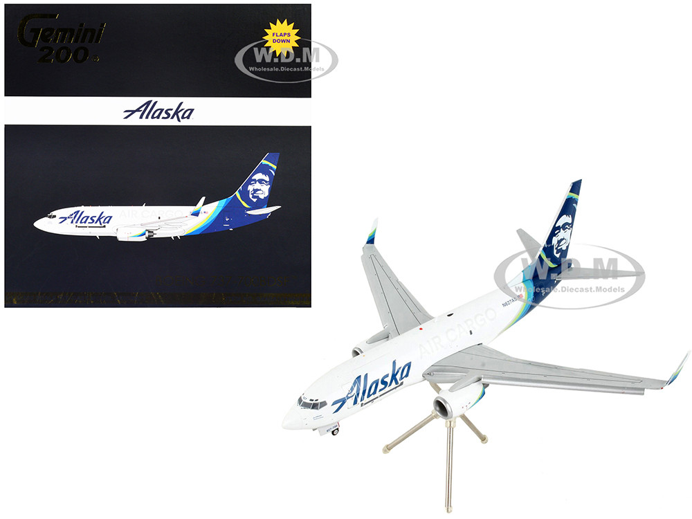 Boeing 737-700BDSF Commercial Aircraft with Flaps Down "Alaska Air Cargo" White with Blue Tail "Gemini 200" Series 1/200 Diecast Model Airplane by Gem
