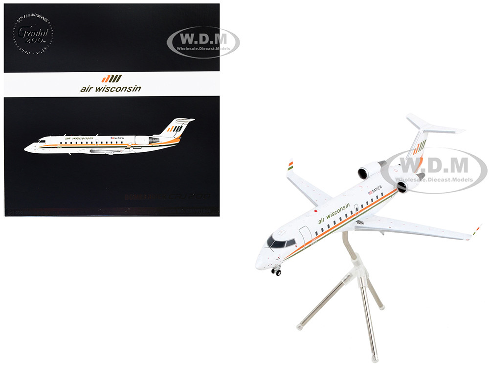 Bombardier CRJ200 Commercial Aircraft "Air Wisconsin" White with Orange and Green Stripes "Gemini 200" Series 1/200 Diecast Model Airplane by GeminiJe