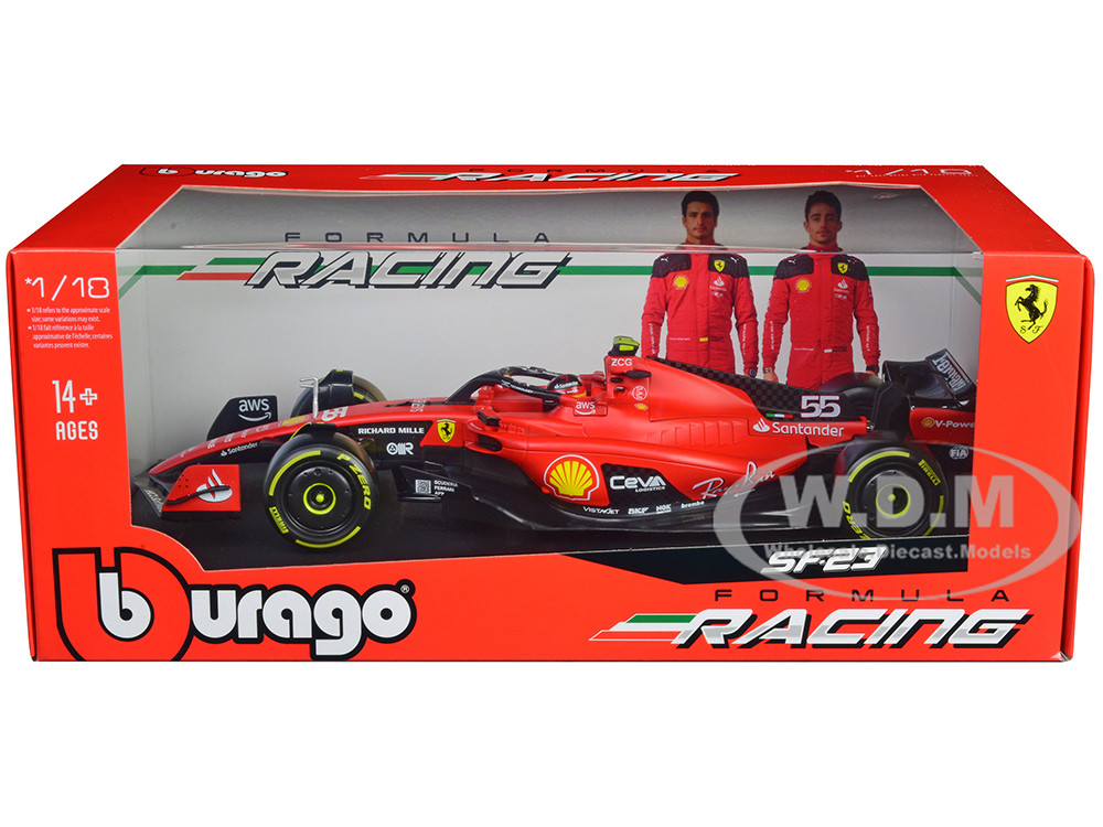 Ferrari SF-23 #55 Carlos Sainz Formula One F1 World Championship (2023) "Formula Racing" Series 1/18 Diecast Model Car by Bburago