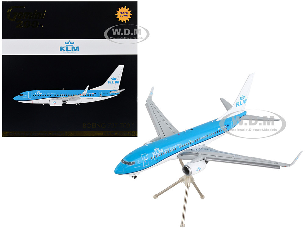 Boeing 737-700 Commercial Aircraft with Flaps Down "KLM Royal Dutch Airlines" Blue with White Tail "Gemini 200" Series 1/200 Diecast Model Airplane by