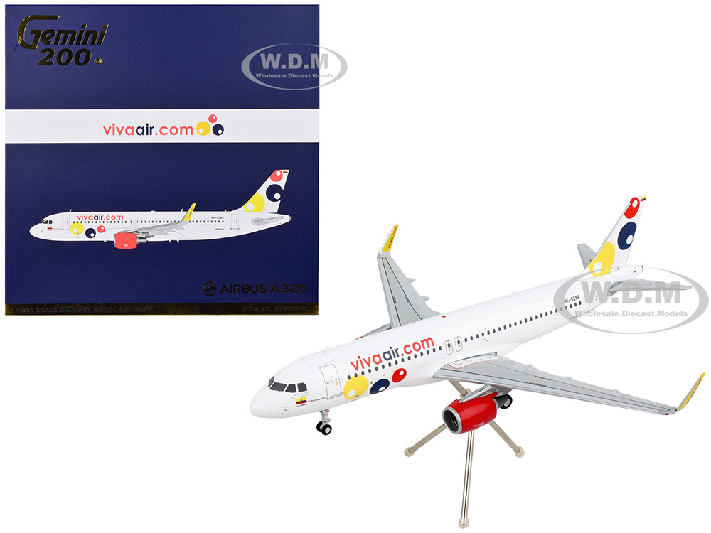 Airbus A320 Commercial Aircraft "Viva Air" White with Tail Graphics "Gemini 200" Series 1/200 Diecast Model Airplane by GeminiJets