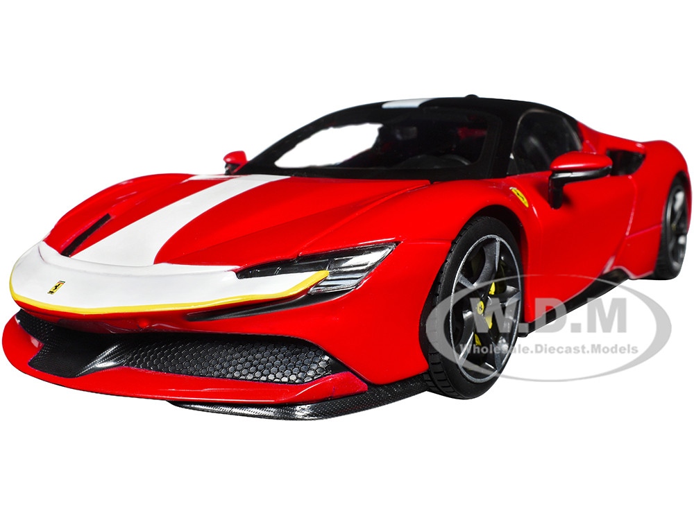 Ferrari SF90 Stradale Assetto Fiorano Red with White Stripes "Signature Series" 1/18 Diecast Model Car by Bburago