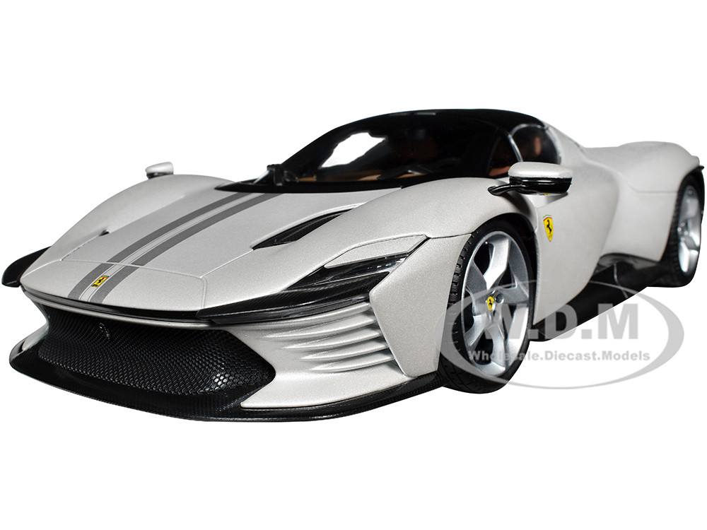 Ferrari Daytona SP3 White Metallic with Silver Stripes "Signature Series" 1/18 Diecast Model Car by Bburago