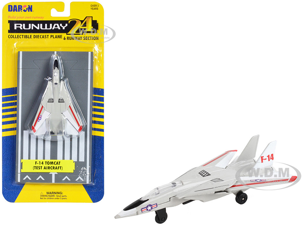Runway24 Grumman F-14 Tomcat Fighter Aircraft Gray with Red Stripes "United States Navy Test Aircraft" with Runway Section Diecast Model Airplane by Runway24