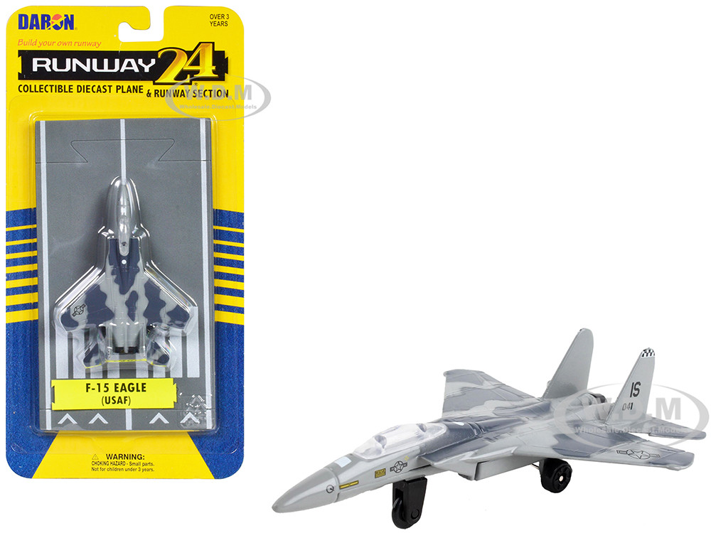 Runway24 McDonnell Douglas F-15 Eagle Fighter Aircraft Gray Camouflage "United States Air Force" with Runway Section Diecast Model Airplane by Runway24