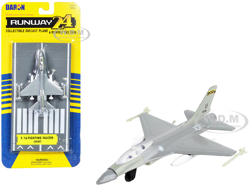 General Dynamics F16 Fighting Falcon Fighter Aircraft Gray United States Air Force with Runway Section Diecast Model Airplane by Runway24 General Dynamics F16 Fighting Falcon Fighter Aircraft Gray United States Air Force with Runway Section Diecast Model Airplane by Runway24