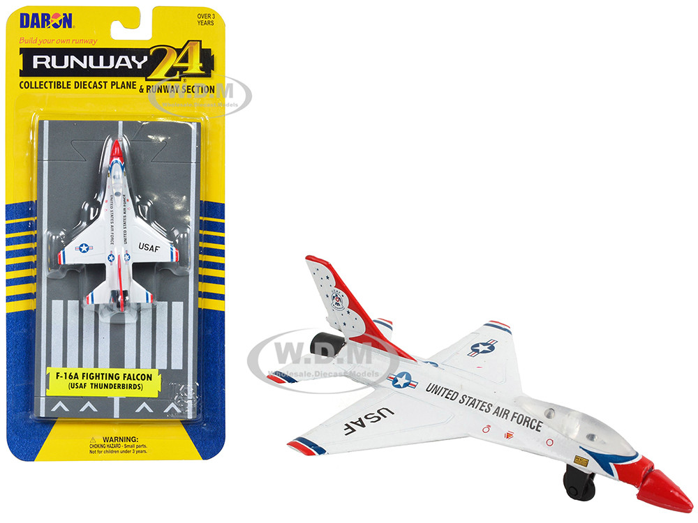 General Dynamics F16 Fighting Falcon Fighter Aircraft White United States Air Force Thunderbirds with Runway Section Diecast Model Airplane by Runw General Dynamics F16 Fighting Falcon Fighter Aircraft White United States Air Force Thunderbirds with Runway Section Diecast Model Airplane by Runw