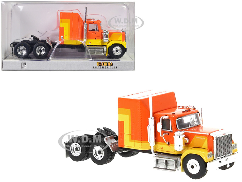 1980 GMC General Truck Tractor Orange and Yellow 187 HO Scale Model Car by Brekina