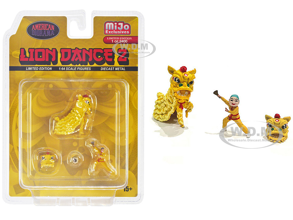 American Diorama 1:64 "Lion Dance 2" 4 piece Diecast Figure Set (1 Figures, 1 Lion, 2 Accessories) Limited Edition to 2400 pieces Worldwide for 1/64 Scale Models by America