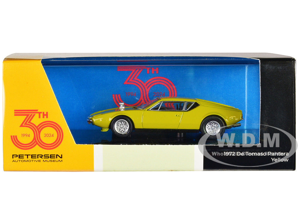 1972 De Tomaso Pantera "Petersen Automotive Museum 30th Anniversary" Yellow 1:64 diecast model Paragon Models