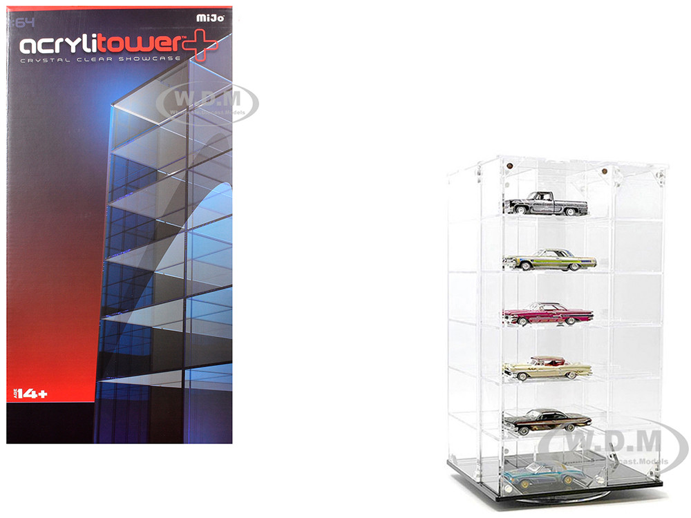 Acrylitower Showcase 24 Car Display Desktop Spinner with Cover Clear "Mijo Exclusives" for 1/64 Scale Models