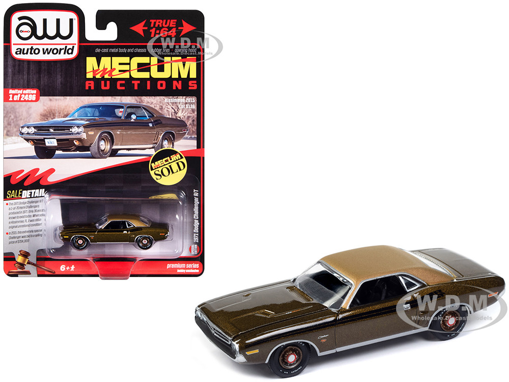 1971 Dodge Challenger R/T Dark Vinyl Roof "Mecum Auctions" Limited Edition to 2496 pieces Worldwide "Premium" Series Gold 1:64 model Auto World