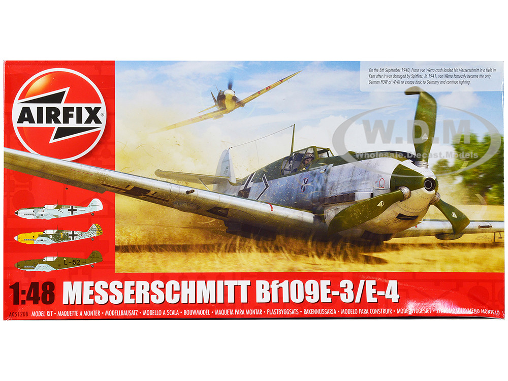 Level 2  Model Kit Messerschmitt Bf109E-3/E-4 Fighter Aircraft with 3 Scheme Options 1/48 Plastic Model Kit by Airfix