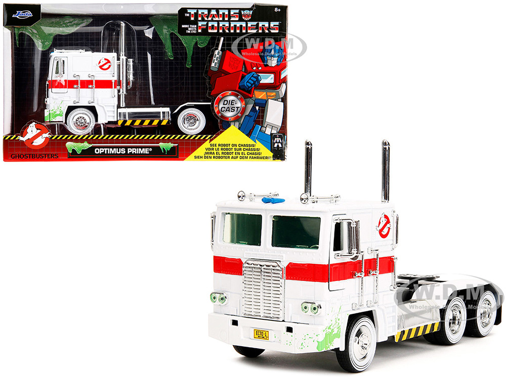 G1 Autobot Optimus Prime Truck White with Robot on Chassis from "Transformers" TV Series - "Ghostbusters" (1984) Movie Crossover "Hollywood Rides" Ser