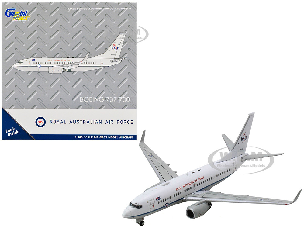 Boeing 737-700 Aircraft "Royal Australian Air Force 100th Anniversary" (A36-001) White with Blue Stripes "Gemini Macs" Series 1/400 Diecast Model Airp
