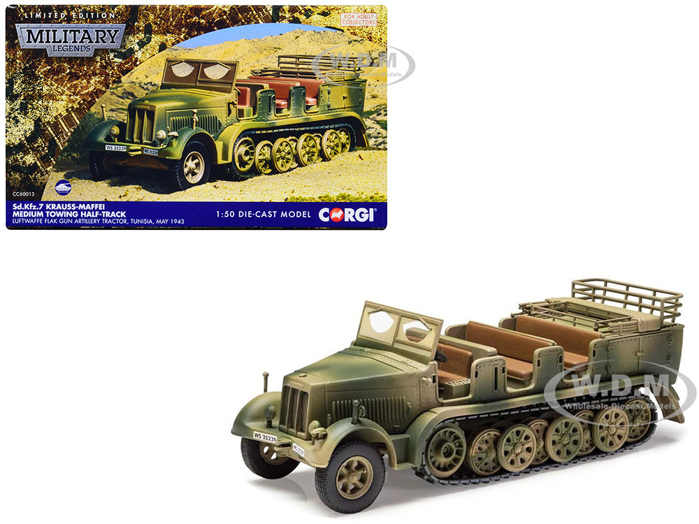 Krauss-Maffei Sd.Kfz.7 Medium Towing Half-Track AFV "Luftwaffe FlaK Gun Artillery Tractor, Tunisia" (1943) German Army "Military Legends" Series 1/50