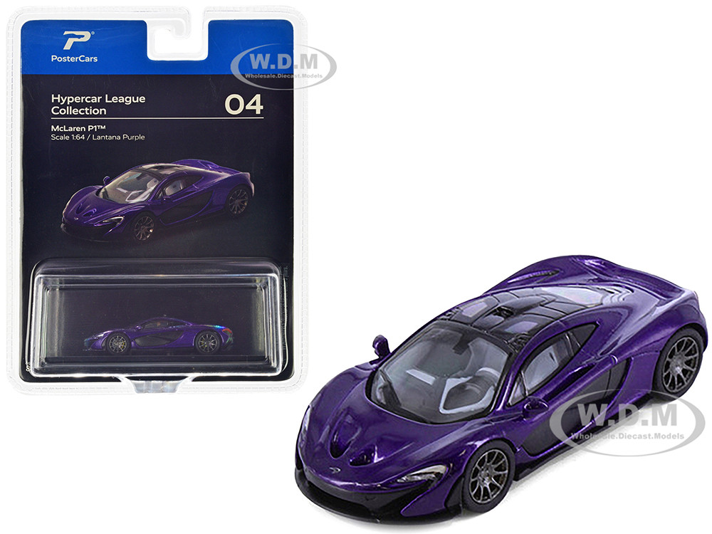 Postercars 1:64 McLaren P1 Lantana Purple Metallic with Black Top "Hypercar League Collection" 1/64 Diecast Model Car by PosterCars