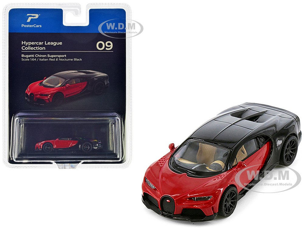 Postercars 1:64 Bugatti Chiron Supersport Italian Red and Nocturne Black "Hypercar League Collection" 1/64 Diecast Model Car by PosterCars
