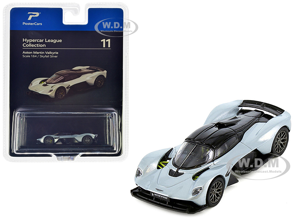 Postercars 1:64 Aston Martin Valkyrie Skyfall Silver Metallic with Black Top "Hypercar League Collection" 1/64 Diecast Model Car by PosterCars