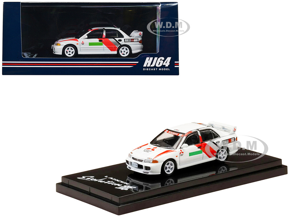 Hobby Japan 1:64 Mitsubishi Lancer RS Evolution III RHD (Right Hand Drive) Scortia White "Groupe A Promotion" 1/64 Diecast Model Car by Hobby Japan