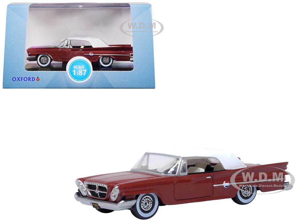 Oxford Diecast 1:87 1961 Chrysler 300 Convertible (Closed Top) Cinnamon Brown Metallic with White Top 1/87 (HO) Scale Diecast Model Car by Oxford Diecast